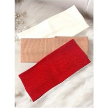 Enyaza Home Kalın Saç Bandı Set, Fitilli Saç Bandı, 3 Adet (Kırmızı - Beyaz - Bej Fitilli, 8 Cm)