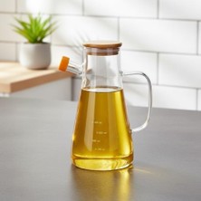 Enyaza Home 1 Adet 900 ml Bambu Kapaklı Borosilikat Cam Yağlık ve Sirkelik, Dayanıklı ve Ölçekli Tasarım, Damlatmaz Ağızlı Modern Mutfak Sosluk Şişesi