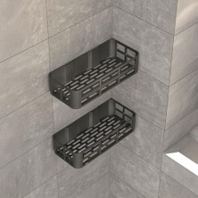 Enyaza Home 2'li Set Siyah Yapışkanlı Banyo Duş Rafı - 27X12 cm Matkapsız Montaj Şampuanlık ve Mutfak Baharatlık Organizeri
