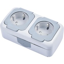 Enyaza Home Gri Şeffaf Kapaklı Topraklı Priz ve Topraklı Priz Çabuk Bağlantı Kombine Yatay