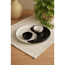 Enyaza Home Life Özel Tasarım 2 Li Siyah Beyaz Seramik Çerez Sos Kahvaltı Tabağı Sunum Seti MIT1269
