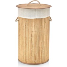 Enyaza Home Deconox El Yapımı Hasır Katlanır Çamaşır Sepeti Yuvarlak 55 Litre (35CM*35CM*61CM), Doğal Malzemeden Üretilmiş Çamaşırlık (Naturel)