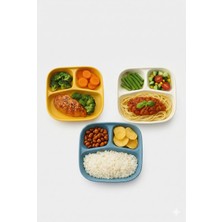 Enyaza Home 3 Bölmeli Bölünmüş Yemek Tabak Seti (3'lü) - Bpa Içermez, Mikrodalga ve Bulaşık Makinesine Uygun, 21,5X23X3,5 cm Çocuk Tabağı Mama Tabağı