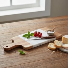 Enyaza Home Deconox Akasya Mermer Sunumluk 33X13 cm - Doğal Ahşap ve Beyaz Mermer Detaylı Peynir, Şarküteri ve Kahvaltı Sunum Tahtası