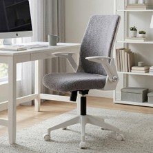 Sandalye Deposu Alisa Beyaz Ayaklı Çalışma ve Ofis Koltuğu Gri Welsoft Kumaş