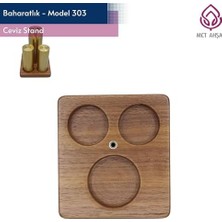 Enyaza Home Altın Kaplama(Pvd) Tuzluk, Karabiberlik ve Baharatlık - 3'lü Kare Cilalı Ceviz Platformlu