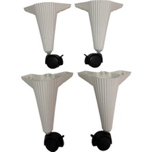 OnurEvimde Frenli Kilitli Tekerlekli Sehpa Ayağı, Çizgili Sihirli Sehpa Ayağı Beyaz 4 Adet 360 Derece 20 cm