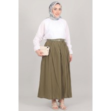 Haki Norshen Kadın Kemer Detaylı Dökümlü Etek - Astarlı