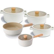 Enyaza Home Fika Bej 9 Parça Alüminyum Döküm Tencere Tava Seti