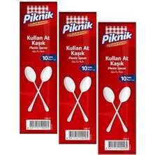 Enyaza Home Piknik Kullan-At Plastik Kaşık 10'lu Büyük Beyaz 1486 (3 Paketi)