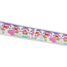 Mabeyn Kalpli Beyaz Kedi Resimli Grogren Kurdela 2.5 Cm-1 Metre