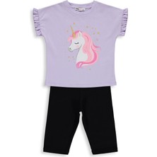 Civil Girls Unicorn Baskılı  2-5 Yaş Takım - Lila