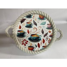 Enyaza Home Lüks Dekoratif Plastik Tepsi Bukleli Çerçeve 35 x 35 Renkli Fincanlar Desenli