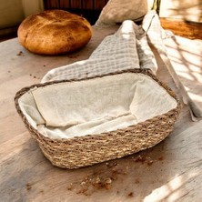 Enyaza Home Deconox El Yapımı Hasır Içi Bezli Dikdörtgen Ekmeklik ve Dekoratif Dikdörtgen Hasır Sepet, Hasır Içi Bezli Ekmek Sepeti Dikdörtgen (22CM*16CM*8CM)