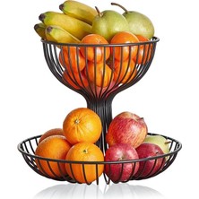 Enyaza Home 5dm-Happy Iki Katlı Siyah Metal Dekoratif Meyve ve Sunum Sepeti