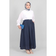 Lacivert Norshen Kadın Kemer Detaylı Dökümlü Etek - Astarlı