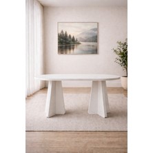 Shoovvel Deluxe Bohem Beyaz Oval Yemek Masası – Iskandinav Modern Tasarım 90X160 cm (Sadece Masa)