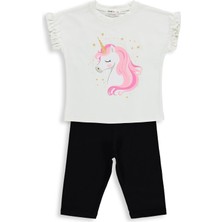Civil Girls Unicorn Baskılı  2-5 Yaş Takım - Ekru