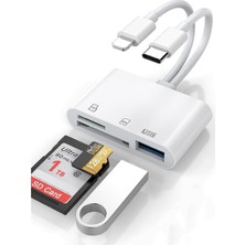 Enyaza Home Lightning ve Usb-C Sd Tf Kart Okuyucu Adaptör USB Girişli Kamera Bağlantı Aparatı Otg Desteği Çoklu Hafıza Kartı Fotoğraf Video Veri Transfer Dönüştürücü Telefon Tablet Uyumlu | ZR1213
