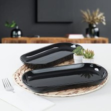 Enyaza Home Keramika Siyah Noyan Kayık Tabak 2 Adet 28 cm