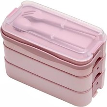 Enyaza Home Orret Home 1260 ml 3 Katlı 6 Bölmeli Bpa'sız Pp Plastik Sefer Taşıma ve Beslenme Çantası, Kilitli Bento Lunch Box, Mikrodalgaya Uygun, Çatal ve Kaşık Dahil (Pembe)