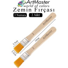 ArtMaster Zemin Fırçası 3 Numara 2 Adet Boya Fırçası Sentetik Ipek Uçlu Kıl Akrilik Guaj Yağlı Boya Fırçası Zemin Fırça No:3