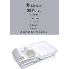 Enyaza Home Mithra Life 6 Kişilik Çantalı Beyaz Çatal Bıçak Kaşık ve Tabak Piknik Seti MIT1232