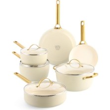 Enyaza Home Greenpan Padova Cream 10 Parça Tencere-Tava Seti | Pfas’sız Seramik Yapışmaz