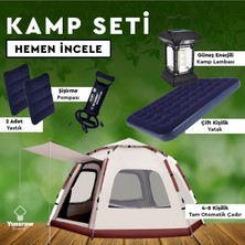 Özbience Taşınabilir 6 Kişilik Otomatik Çadır Seti, Yatak, Kamp Lambası, Pompa, Yastık
