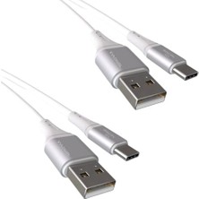 Enyaza Home 2 Adet x 2 Metre USB A-Type C Kablo Seti, Wahoo 3.1A Hızlı Şarj, Beyaz/gümüş Metal