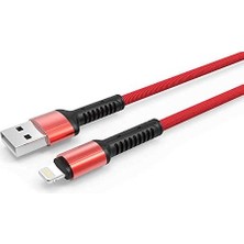 Enyaza Home Hasır Kırılmaya Dayanıklı 1m LS63 Lightning USB Kablo Kırmızı