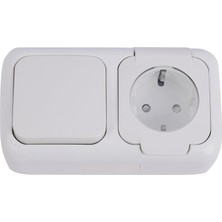 Enyaza Home Beyaz Anahtar ve Topraklı Priz Şeffaf Kapaklı Çabuk Bağlantı Kombine Yatay
