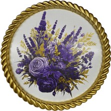 Enyaza Home Lüks Dekoratif Plastik Tepsi Altın Çerçeve 46X46 Çiçek Desenli