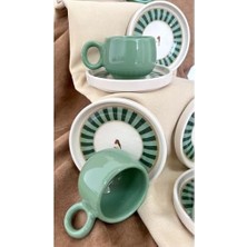 Enyaza Home Erbaşlar Love Bırd Yeşil Seri Tombul 12 Parça Lüx Seramik Tombul Kahve Fincan Takımı Türk Kahvesi Fincanı Yeşil