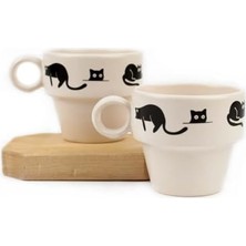 Enyaza Home Kara Kedi 2'li Espresso Bardak Seti - Hediye Seramik Fincan