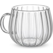 Enyaza Home Çizgili Borosilikat Cam Bardak, 350 ml Geniş Kapasite, Isıya Dayanıklı Yapı, Bulaşık Makinesinde Yıkanabilir, Ev Ofis Restoran Için Kullanıma Uygun Kulplu Kahve Espresso Latte Sunum Bardağı