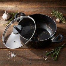 Enyaza Home Papilla Desert 22 cm Sunday Tencere - Siyah Üzeri Gold Izmir Desenli Yanmaz Yapışmaz Kapaklı Pişirme Tenceresi