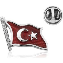 Elwes 925 Ayar Gümüş Türk Bayrağı Rozet