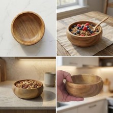 Enyaza Home Deconox Doğal Akasya Ahşap Kase - 14 cm Çerezlik, Sosluk ve Kahvaltılık Sunum Kasesi - Küçük Boy Derin Ahşap Kase