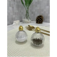 Enyaza Home 2 Li Gold Çizgili Origami Tuzluk Biberlik Takımı | Cam Tuzluk | Cam Biberlik