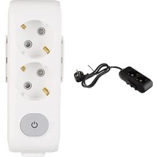 Enyaza Home Viko 2li Anahtar-Topraklı Ç.k Klemensli Priz, Beyaz + Siyah Ikili Priz Topraklı Kablolu Çocuk Korumalı 1 mt