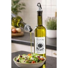 Enyaza Home Zeytinyağı ve Ayçiçek Yağı Şişesi Seti, Beyaz Etiket ve Yağdanlık Aparatlı, 750 Ml, 2 Adet, Yeşil Cam Şişe (Standsız, Gri)