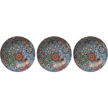 Enyaza Home Metal Çerezlik Mandala Desen – Renkli Dekoratif Servis Kasesi, Yuvarlak Sunum Tabağı 3'lü Set (A)