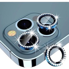 Enyaza Home (5512) Mavi Swarovski Taşlı Kamera Koruyucu Lens 14 Pro ile Uyumlu