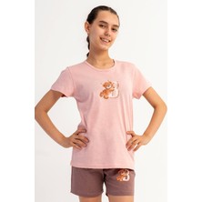 Vienetta Pamuklu Kız Çocuk Kısa Kol Şortlu Pijama Takım(3/4-7/8), 601152