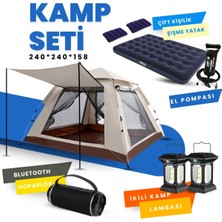 Özbience Açık Hava Kamp Seti 4-6 Kişi Taşınabilir Otomatik, Lamba, Yatak, Yastık, Pompa, Hoparlör