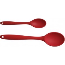 Enyaza Home Silikon Kaşık + Silikon Mama Kaşığı 2’li Set - Isıya Dayanıklı, Çizmez, Tek Parça Tasarım (Kırmızı)