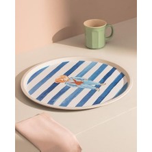 Enyaza Home Madame Coco Olivier Bear Yuvarlak Tepsi, Mavi