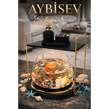 Reyo Ok-Ay Store Düz Raflı Işıklı Lüks Cam Fanus Içinde Beta Balığı Için Özel Tasarım Masa Üstü Dekoratif Akvaryum Gold-Siyah