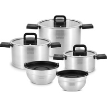 Enyaza Home Karaca Aşiyan Katlanabilir Kulplu 10 Parça Çelik Tencere Seti